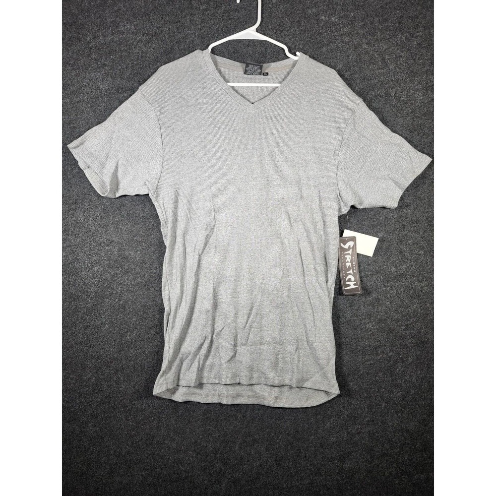 Kustom Shirt Mens XL Gray Regular Fit Short Sleeve Stretch V Neck Y2K NWT